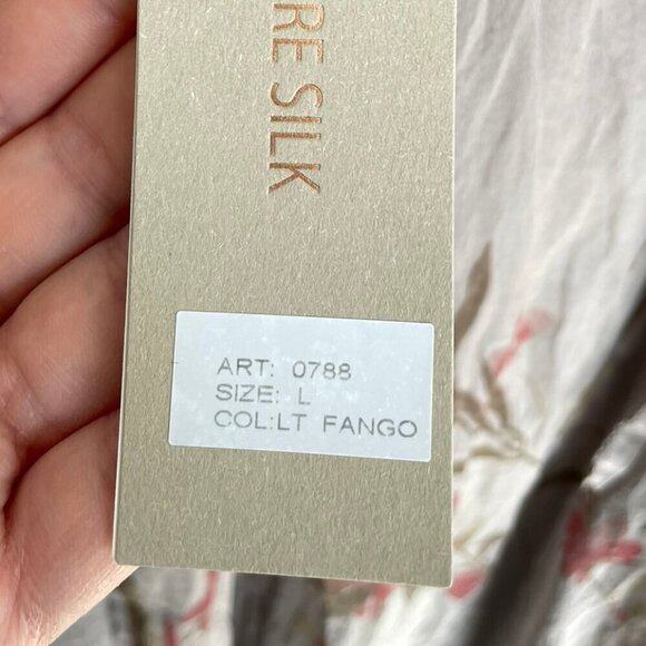 NWT AMBRA Made In Italy Silk Top Long Sleeve Floral Lace Gray Fango Womens Large - Picture 8 of 13